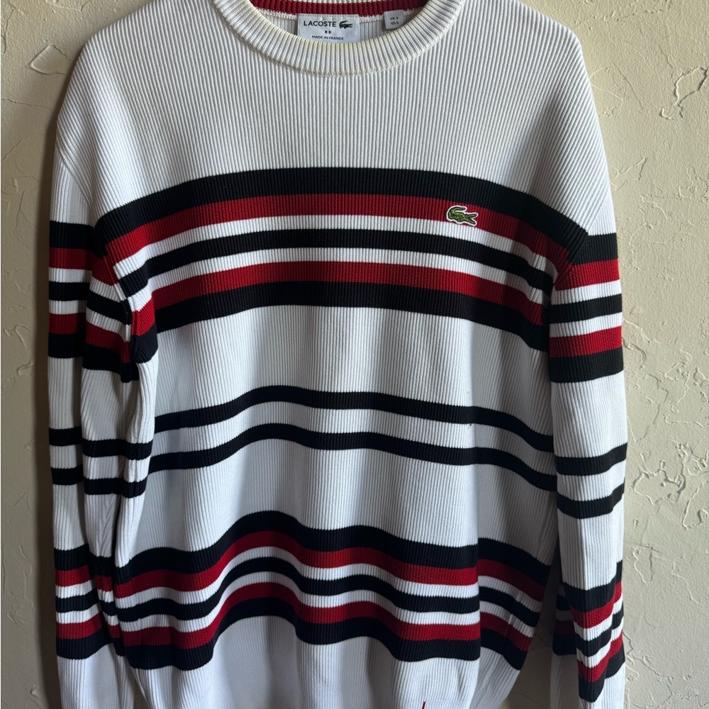 Lacoste Crewneck Sweater White and Black Striped